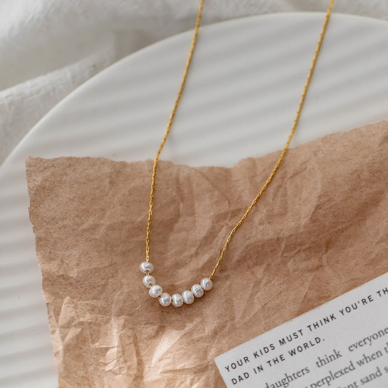 Minimalist 18K Gold Plated Titanium Steel Smile Pearl Pendant Necklace Unisex Clavicle Chain