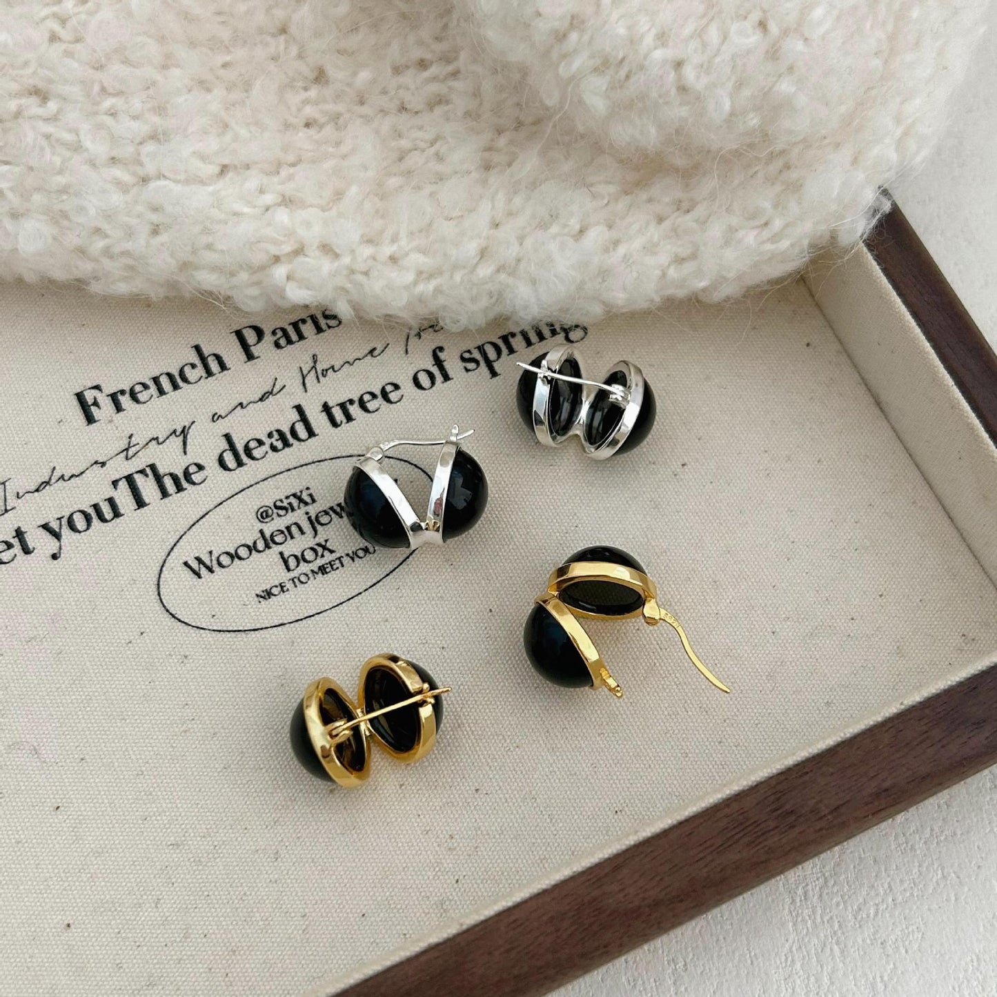 Minimalist Geometric Black Onyx Earrings in 925 Sterling Silver with Gold Plating