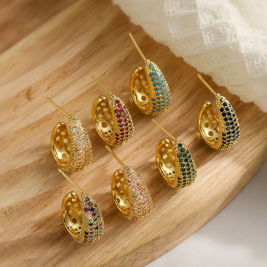 Pendientes de Cobre Geométricos Minimalistas con Baño de Oro Real e Incrustaciones de Zirconia para Mujer