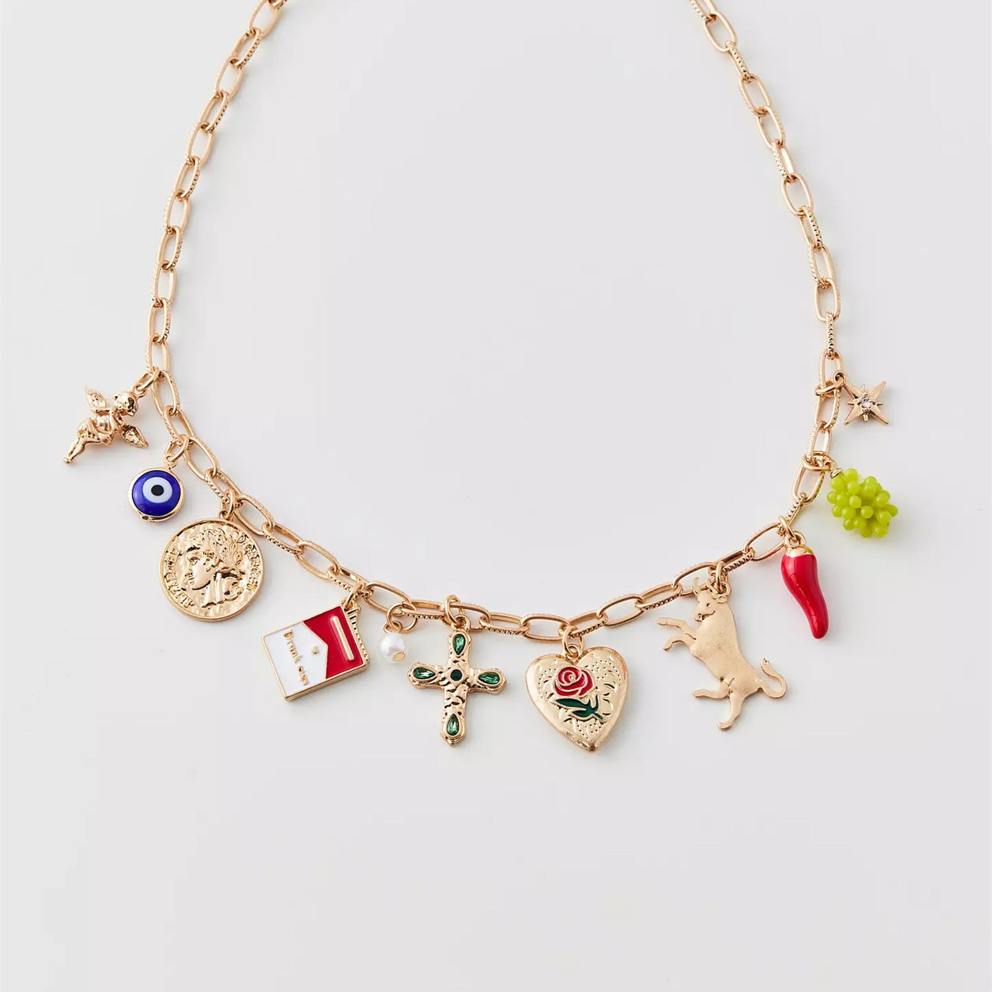 Vintage Gold Plated Brass Heart Cross Charm Bar