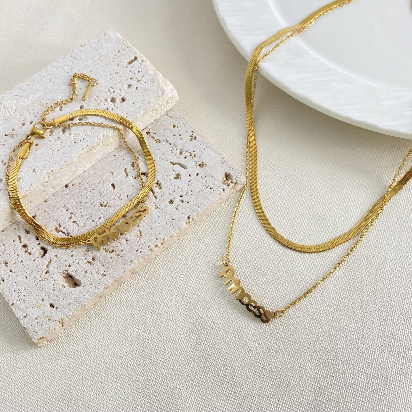Minimalist Letter Titanium Steel Plated Necklace Unisex Layering Chain