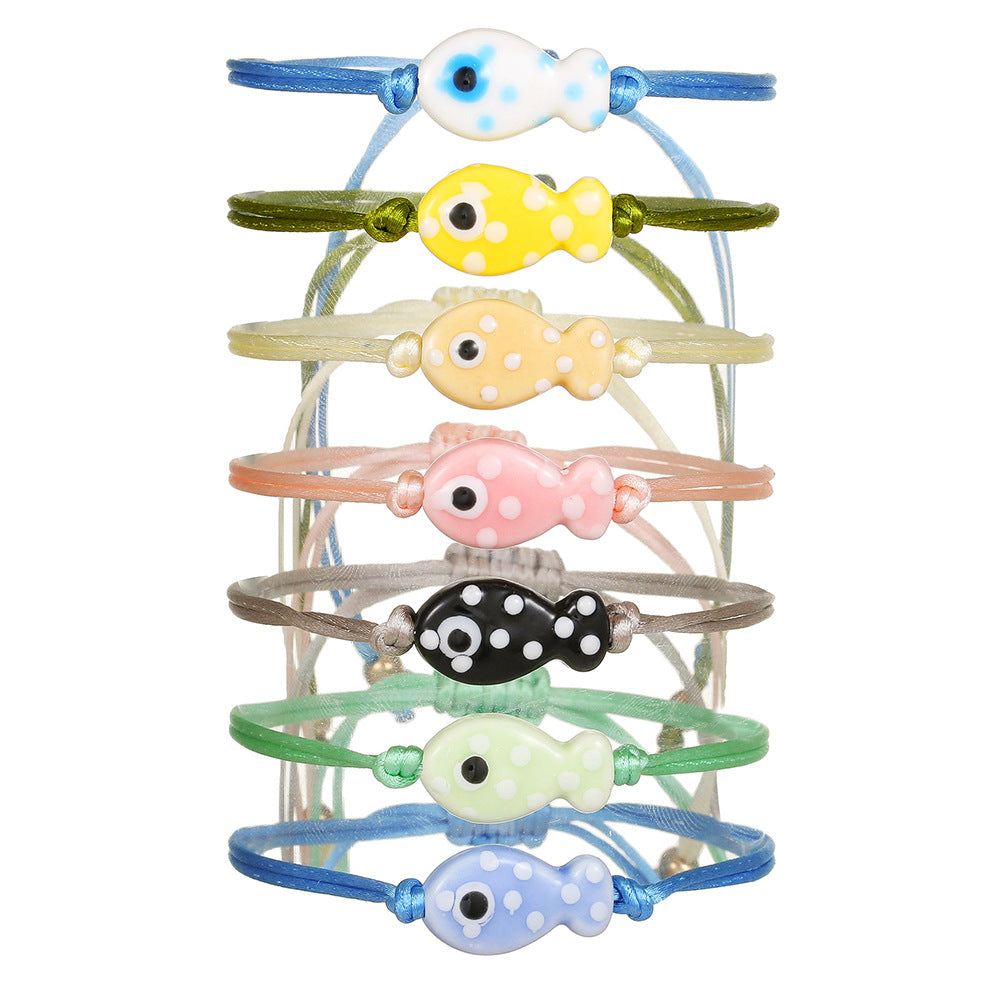 Sweet Cartoon Polka Dot Ceramic Fish Braided Bracelet Adjustable Multi-Color