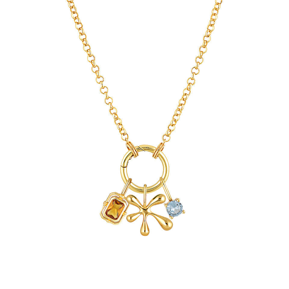 Exaggerated Geometric 18K Gold Plated Titanium Steel Diamond Inlay Charm Bar Necklace for Women