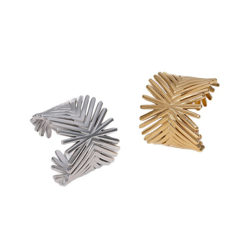 Minimalist 18K Gold Plated Geometric Line Titanium Steel Adjustable Open Ring
