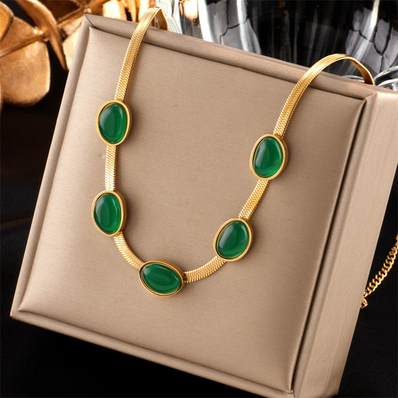 Conjunto de Collar y Pulsera de Cadena con Cuchillas de Acero de Titanio Geométrico Vintage con Incrustaciones de Oro para Mujer