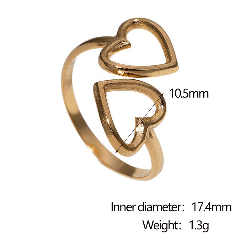 Minimalist Heart-Shaped Stainless Steel Adjustable Open Ring for Women with Plated Finish