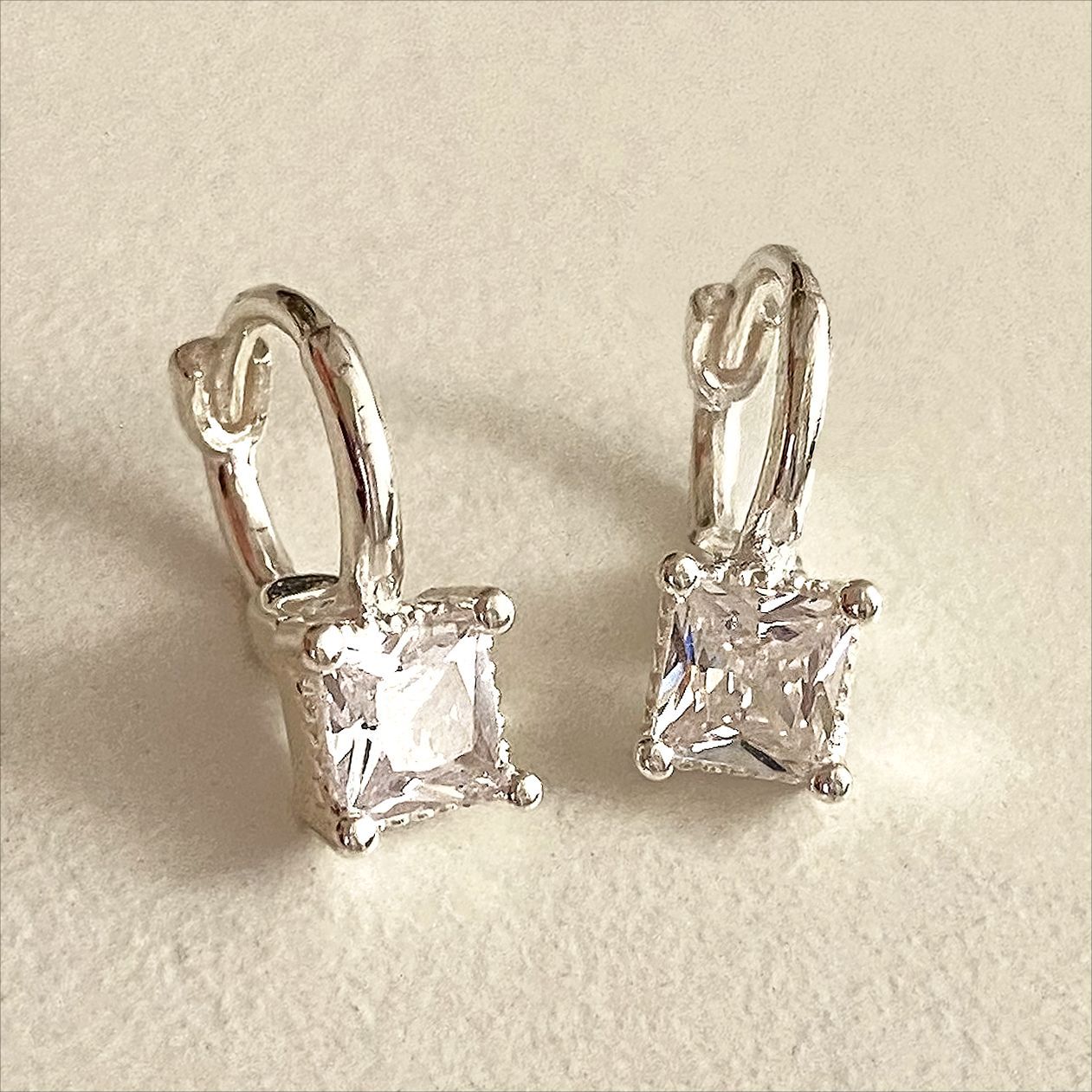 Minimalist Geometric Square Zircon Earrings in 925 Sterling Silver with Plated Finish