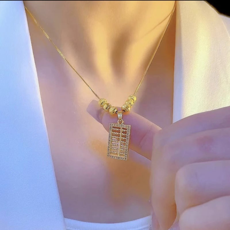 Original Design Irregular Abacus Pendant Necklace for Women Titanium Steel Plated Clavicle Chain Chinese Style Fashion Jewelry
