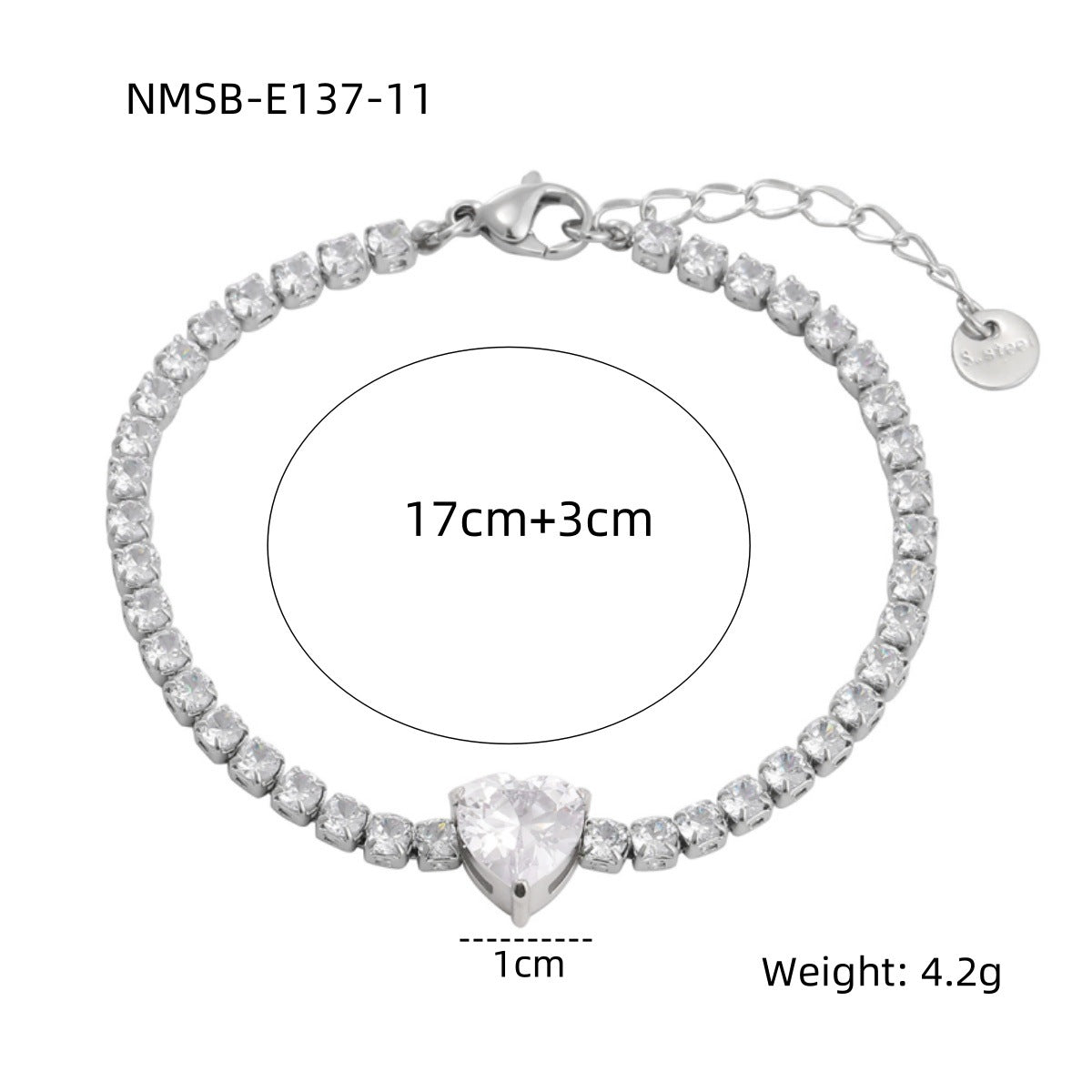 Fashion OL Geometric Heart 18K Gold Plated Stainless Steel Rhinestone Bracelet for Women