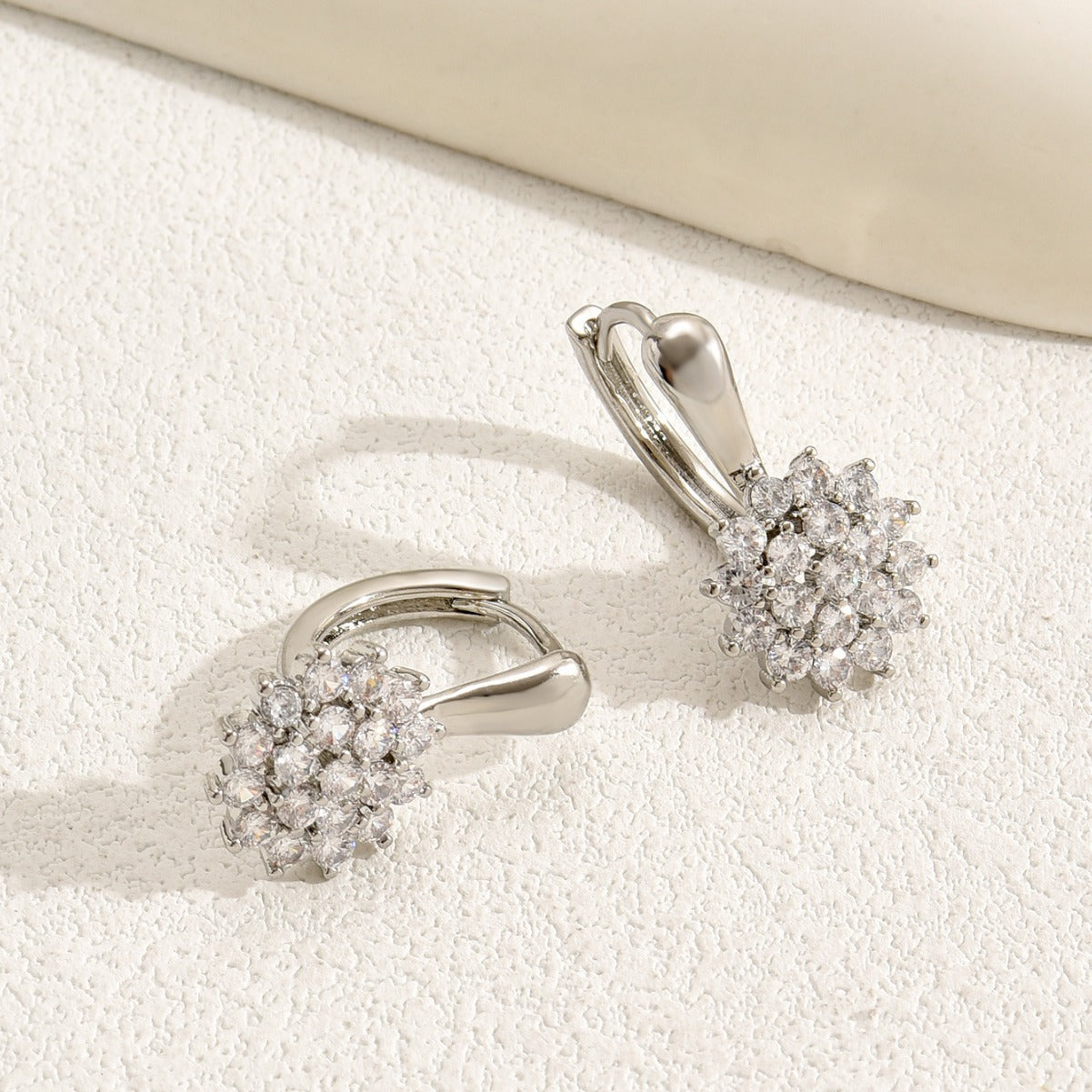 Minimalist Snowflake-Shaped Zircon-Set Copper Earrings for Women with Stainless Steel Posts