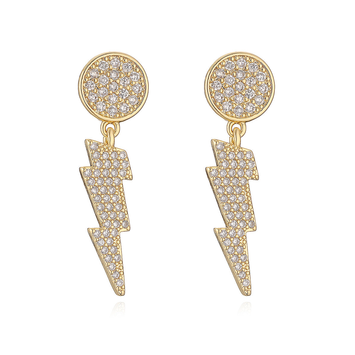 Orecchini a perno a cuore geometrico vintage con fulmine per donna in rame con placcatura in oro 18 carati e intarsio di zirconi