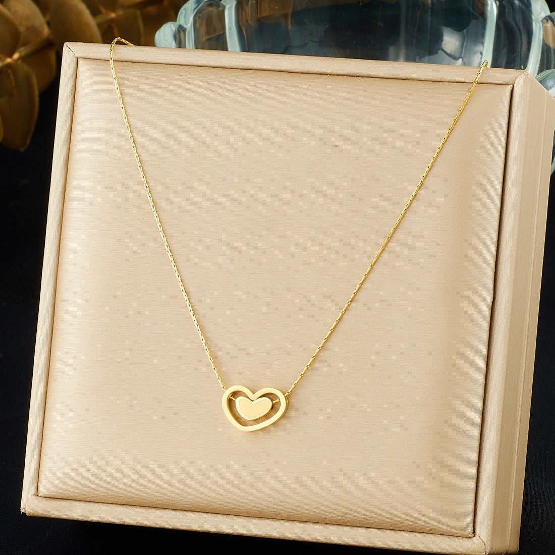 Minimalist Elegant Gold Plated Stainless Steel Heart Pendant Necklace for Women