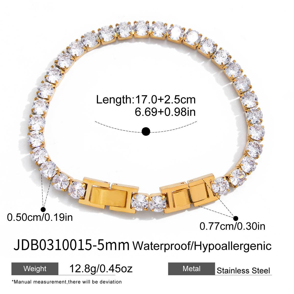 Minimalist Elegant Geometric Stainless Steel Plated Cubic Zirconia Tennis Bracelet for Women