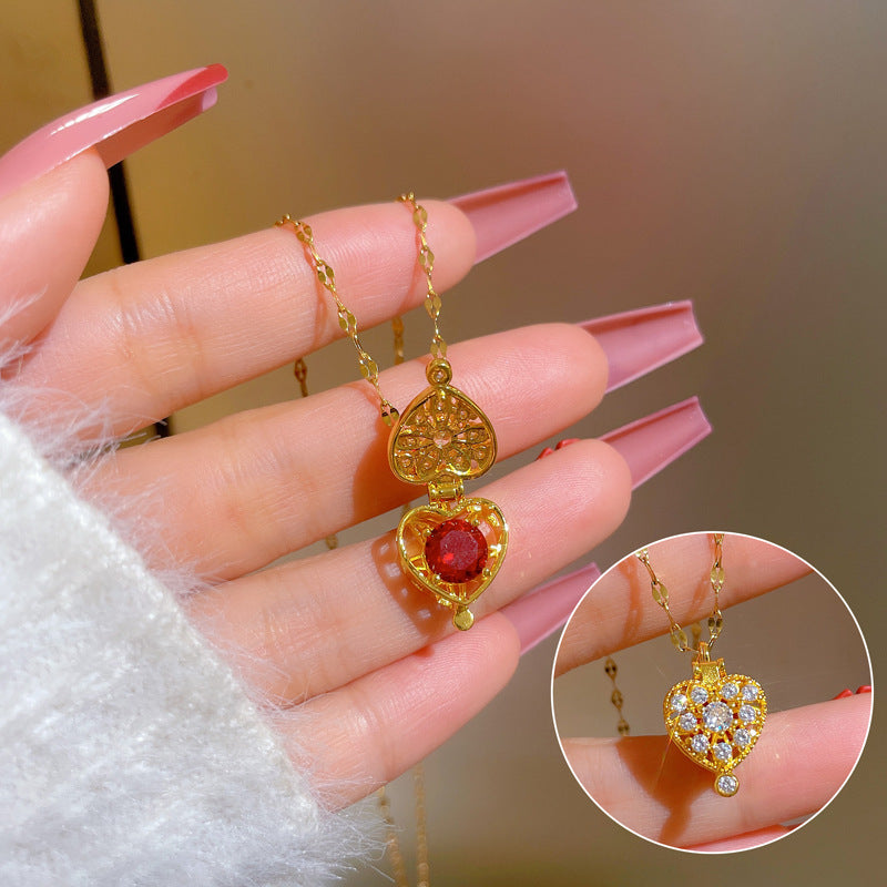 Collana a cuore minimalista in acciaio al titanio con intarsio in zircone da donna
