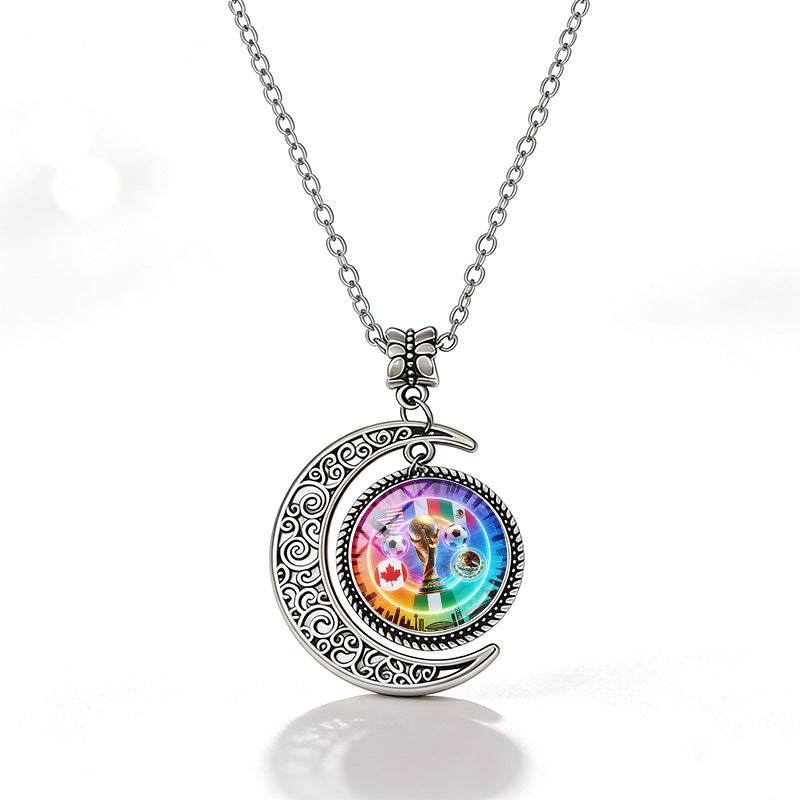Collana casual unisex in lega placcata con ciondolo rotondo in cristallo geometrico e catena a cavetto