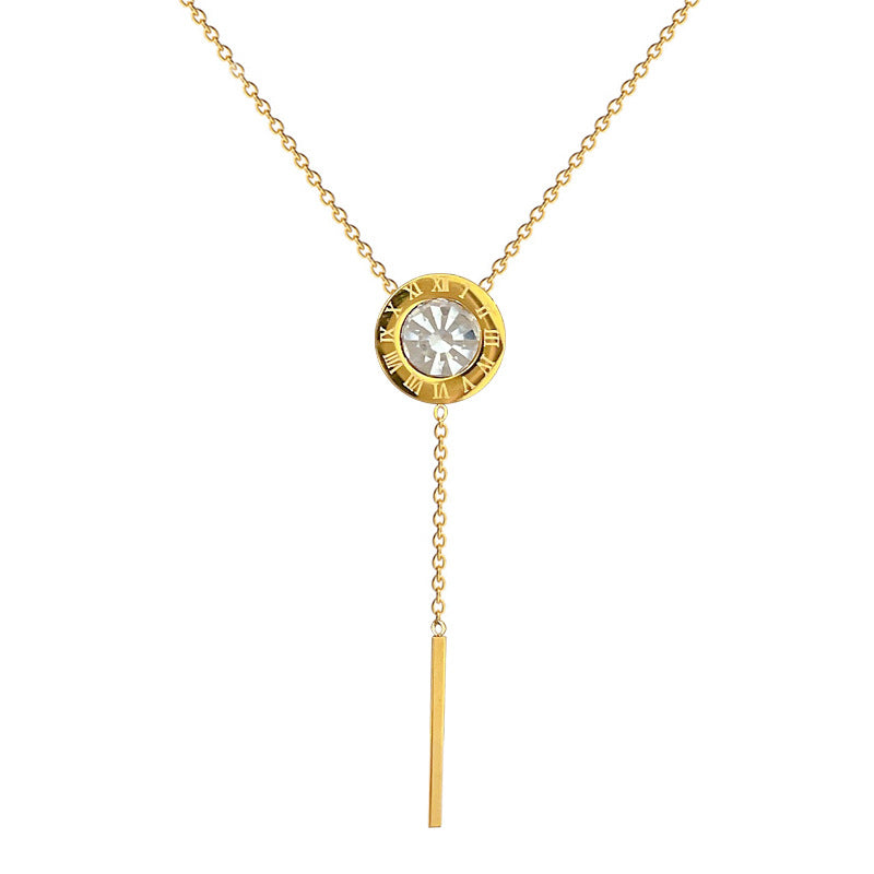 Collana con ciondolo geometrico minimalista in acciaio al titanio per uomo e donna con finitura placcata oro e catena a medaglione