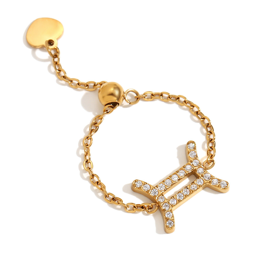 Collana con ciondolo a tema zodiacale in acciaio inossidabile placcato oro 18 carati e cordino regolabile da donna