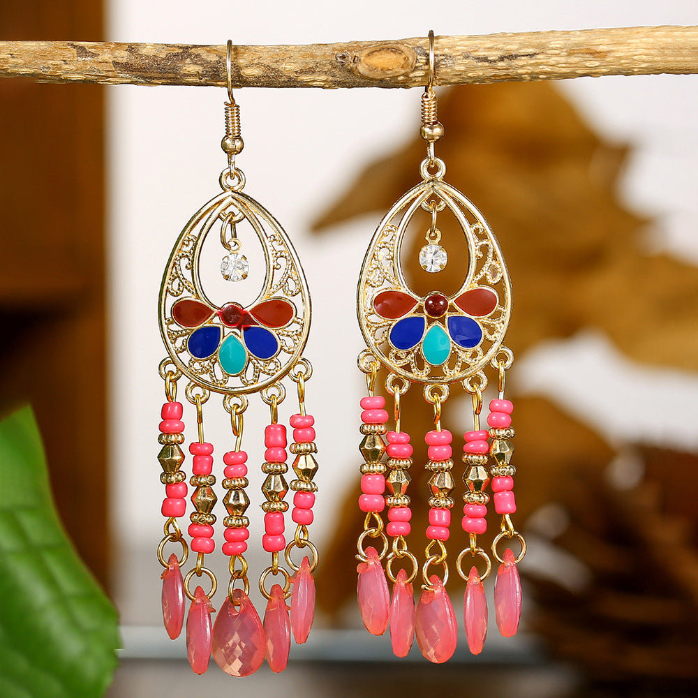 Bohemian Vintage Ethnic Geometric Teardrop Drip Oil Zinc Alloy Earrings for Women