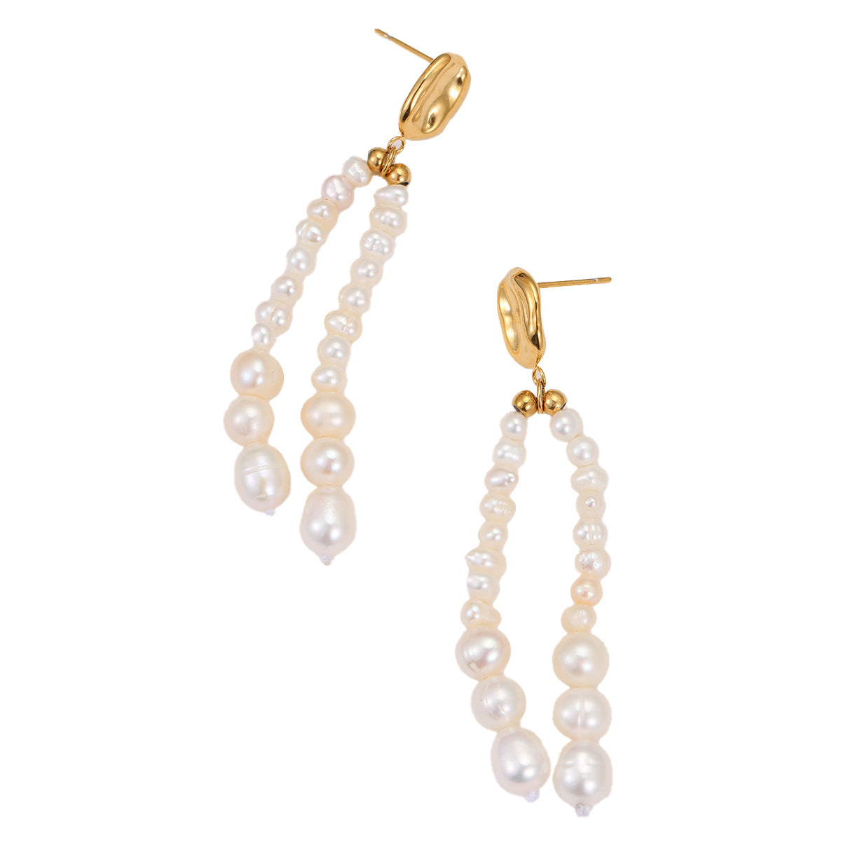 Aretes colgantes geométricos elegantes con perlas de agua dulce en acero inoxidable con baño de oro de 18 quilates para mujer