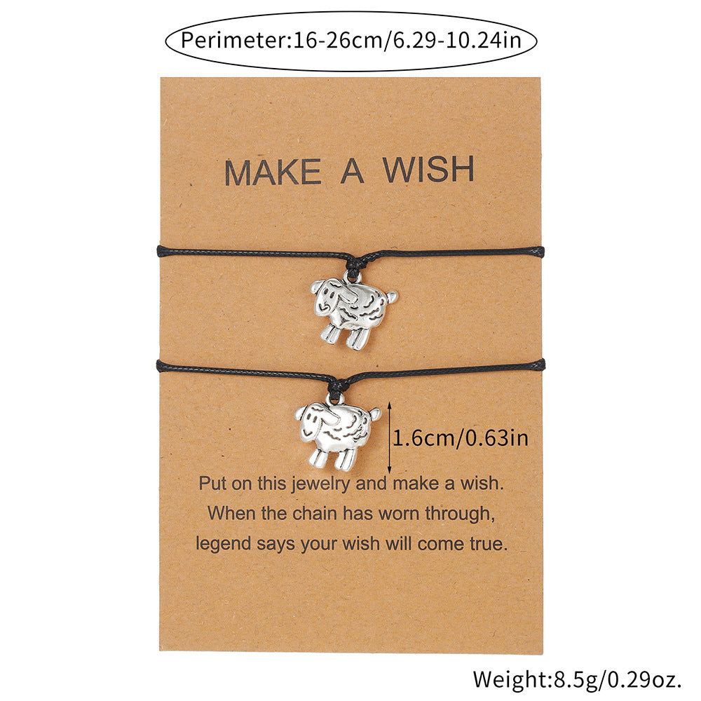 Animal Zinc Alloy Pendant Wax Cord Bracelet Unisex