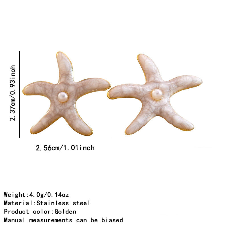 Exaggerated Geometric Starfish Drip Oil Plated Stainless Steel Earrings for Women