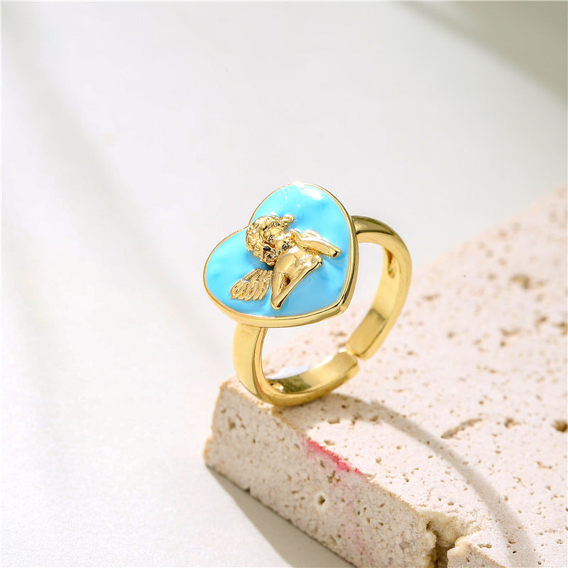 Bohemian Luxury 18K Gold Plated Brass Drip Oil Heart Ring