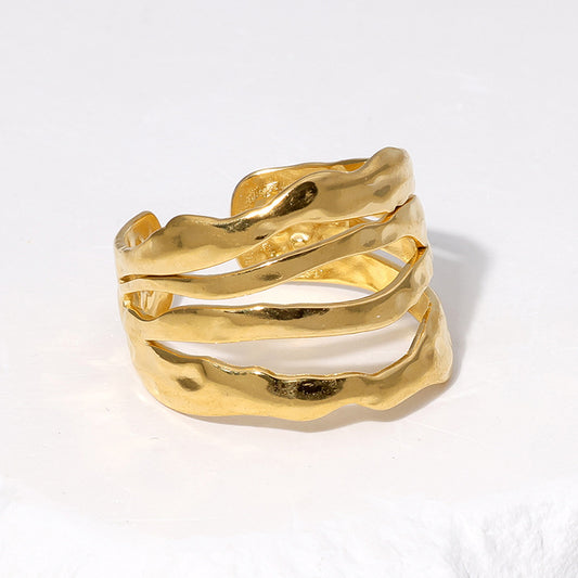 Anello geometrico irregolare minimalista in acciaio inossidabile con placcatura in oro 18 carati per donna Anello alla moda regolabile in acciaio al titanio