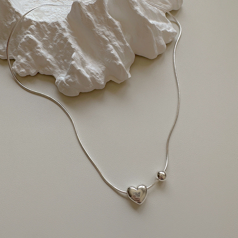 Collana a Catena Snake con Perline in Argento Sterling 925, a Forma di Cuore, Tono Freddo e Stile Minimalista