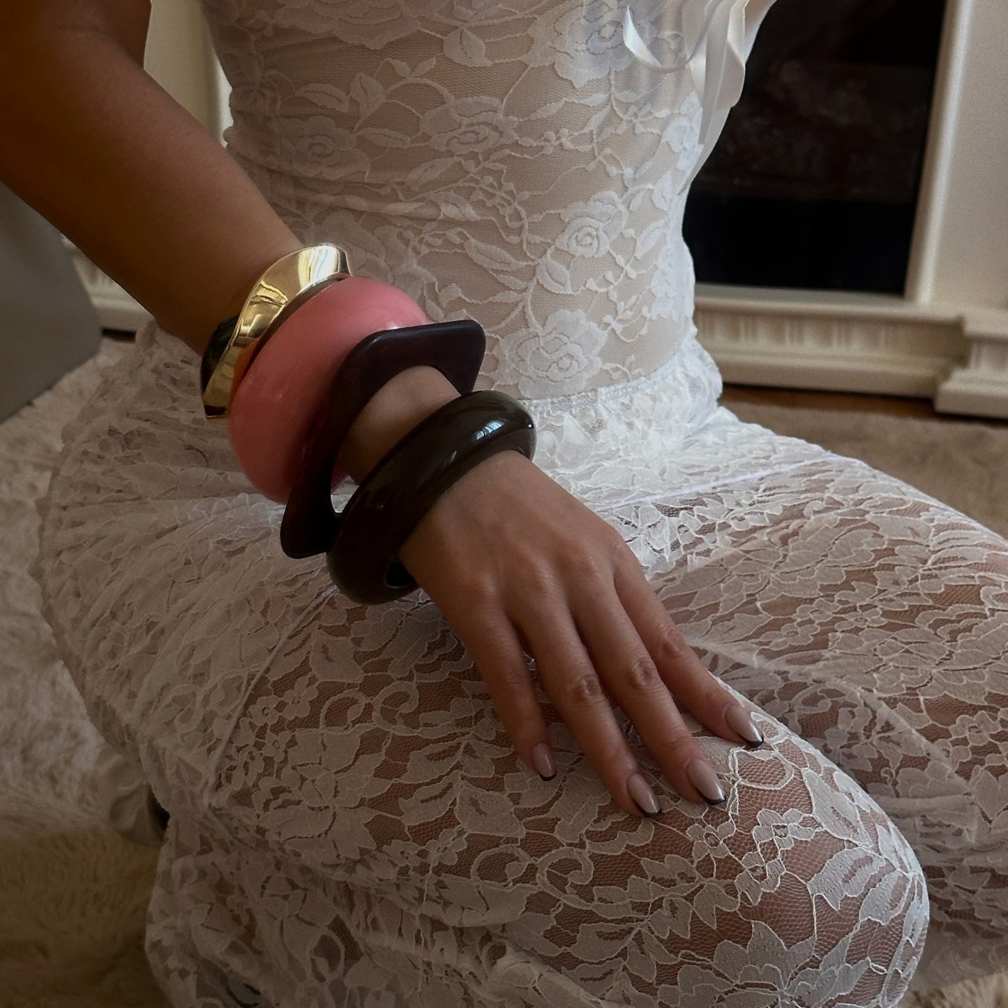 Irregular Geometric Round Plated Alloy Cuff Bracelet