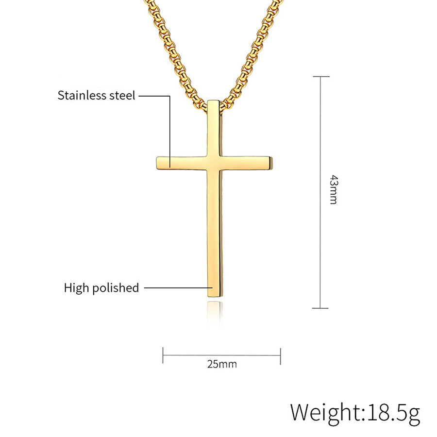 Collar Minimalista de Cruz de Acero Inoxidable de Titanio Pulido, Cadena de Bolas de Acero Inoxidable, Joyería Unisex