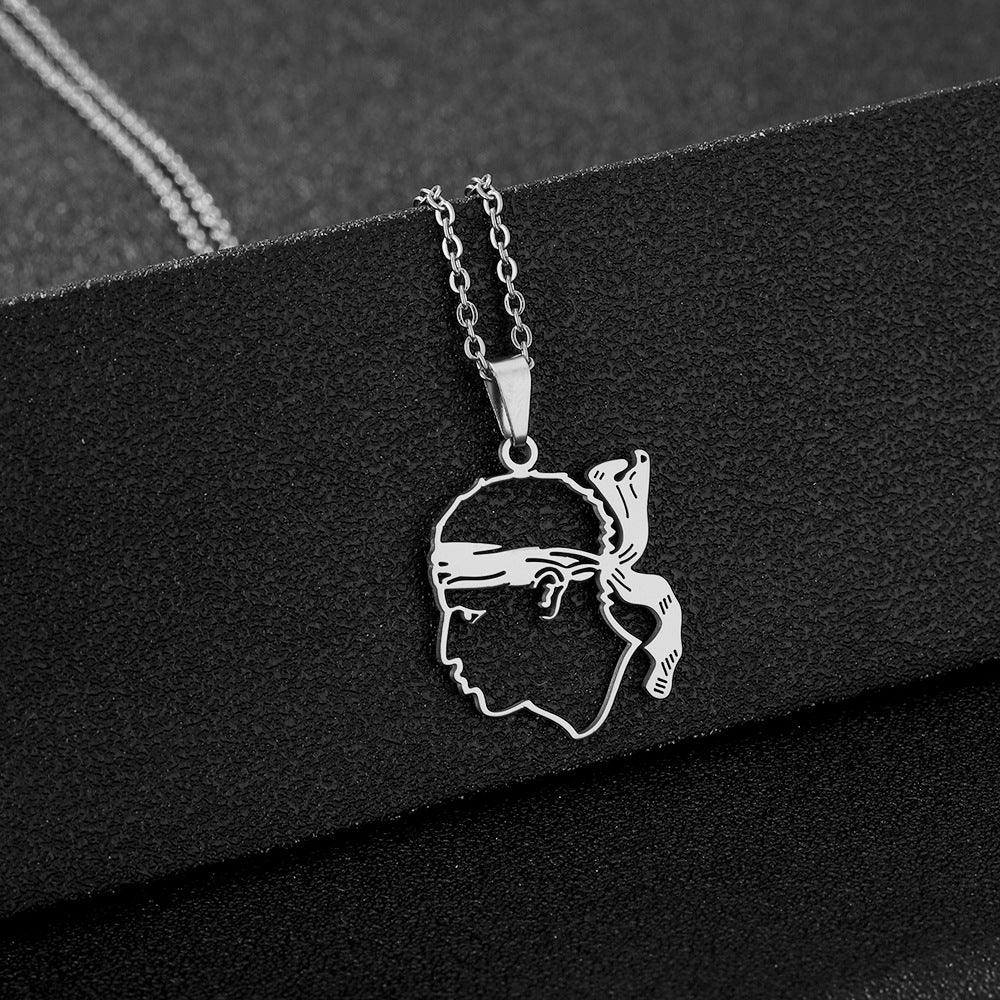 Collar con colgante de emblema geométrico de la región de Córcega en acero inoxidable con acabado chapado para uso casual unisex