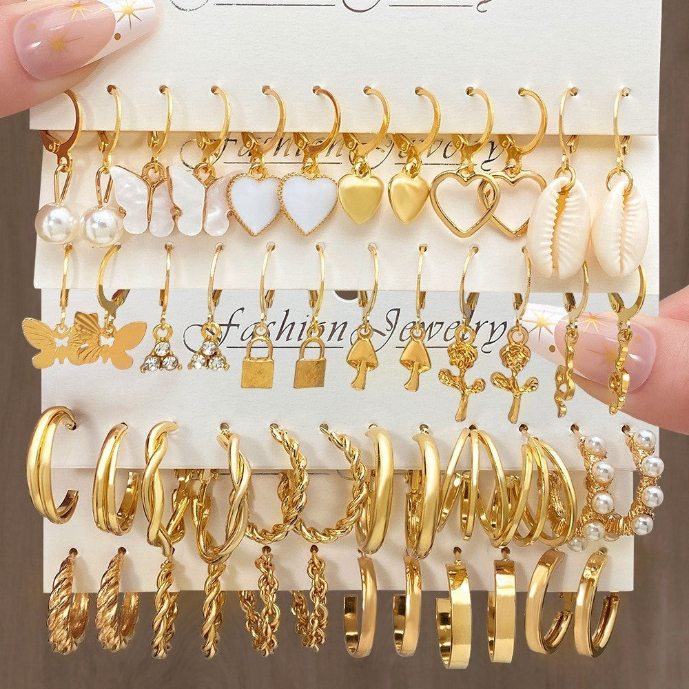 Fashion Geometric Round Gold Plated Zinc Alloy C-Shape Hoop Earrings with 925 Sterling Silver Posts