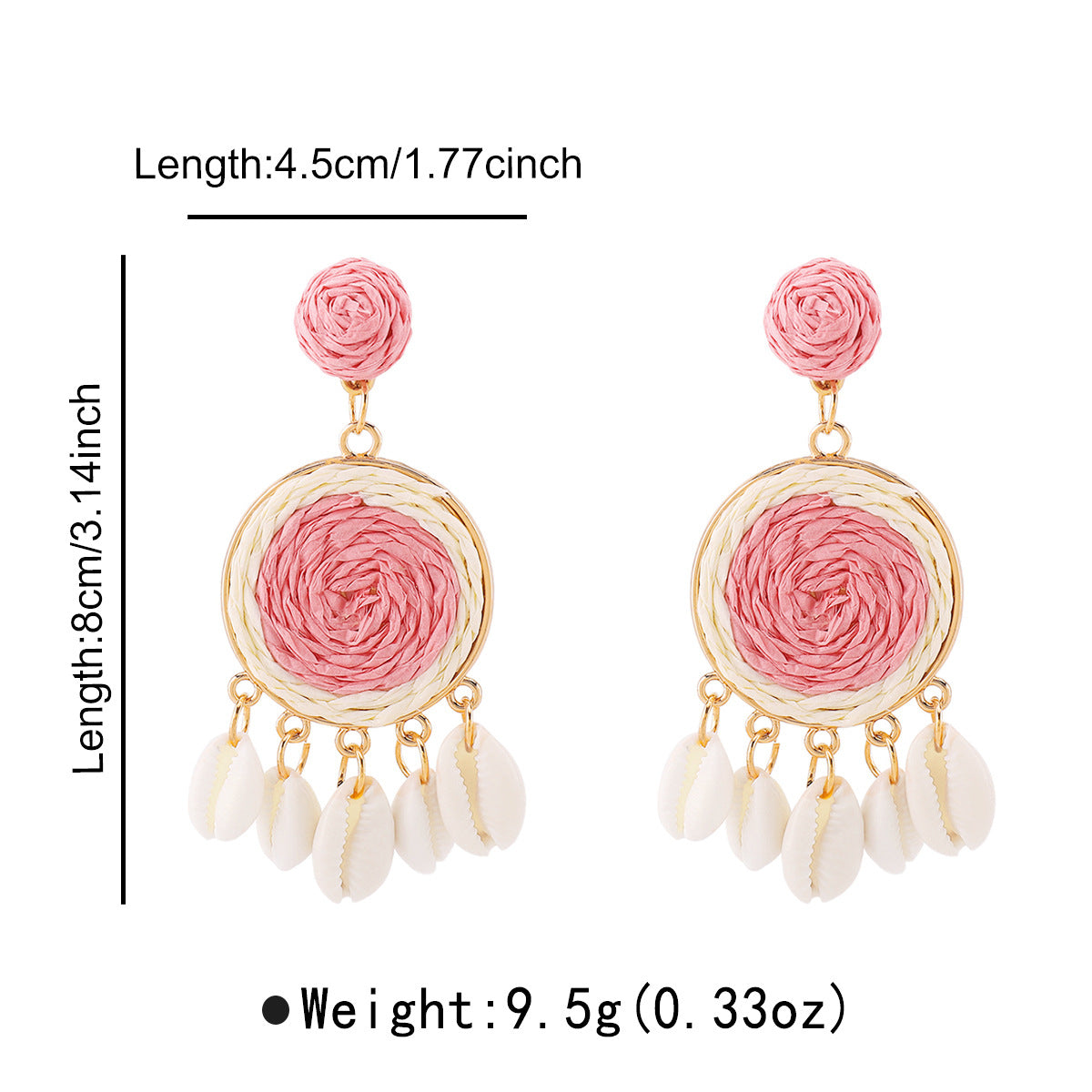 Pendientes de aleación con diseño geométrico y rafia de estilo dulce con detalles de conchas para mujer, joyería para vacaciones de verano