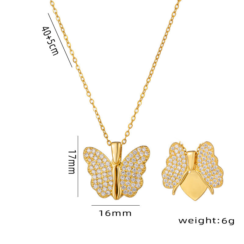 Butterfly Pendant Necklace with Opening Wings Design in Titanium Steel with Electroplated Finish for Women