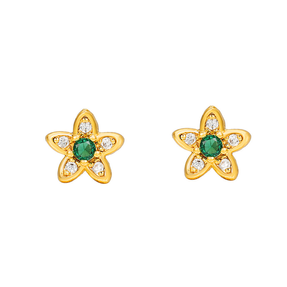 Gold Plated Brass Cubic Zirconia Butterfly Hand Bird Heart Stud Earrings