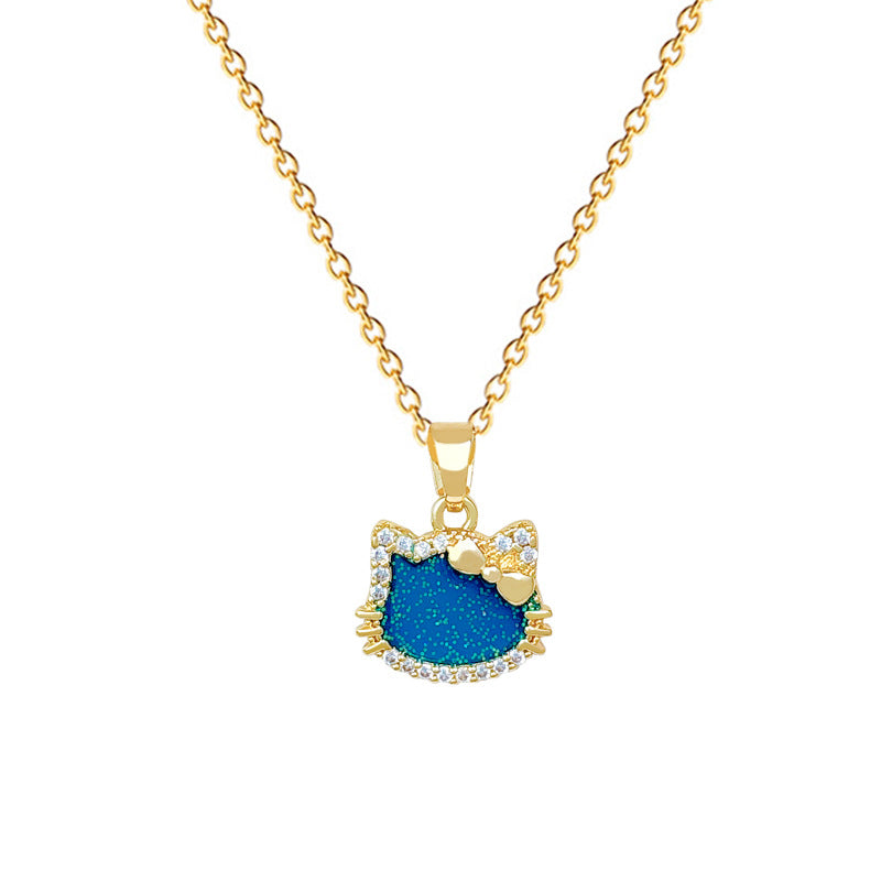 Sweet Luxury Cartoon Butterfly Rhinestone Pendant Titanium Steel Necklace for Unisex
