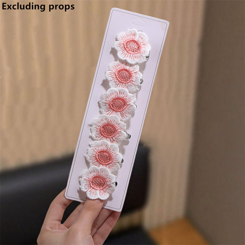Natural Style Bow-Shaped Hair Clip Set for Girls with Duckbill Clasp and Ruffled Mesh Fabric in Pink, Plastic Resin Hair Accessories