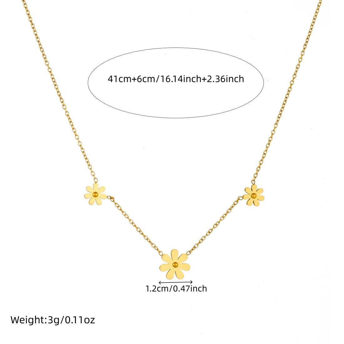 Gold Plated Stainless Steel Daisy Floral Pendant Necklace for Women