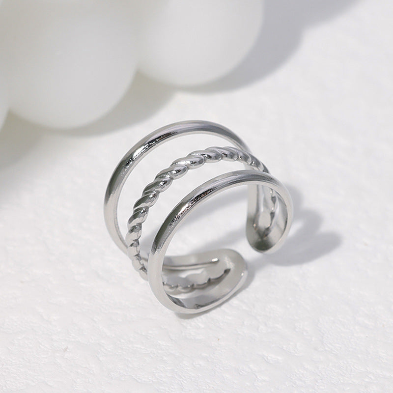 Minimalist Geometric Stainless Steel Open Ring for Women with Plated Finish