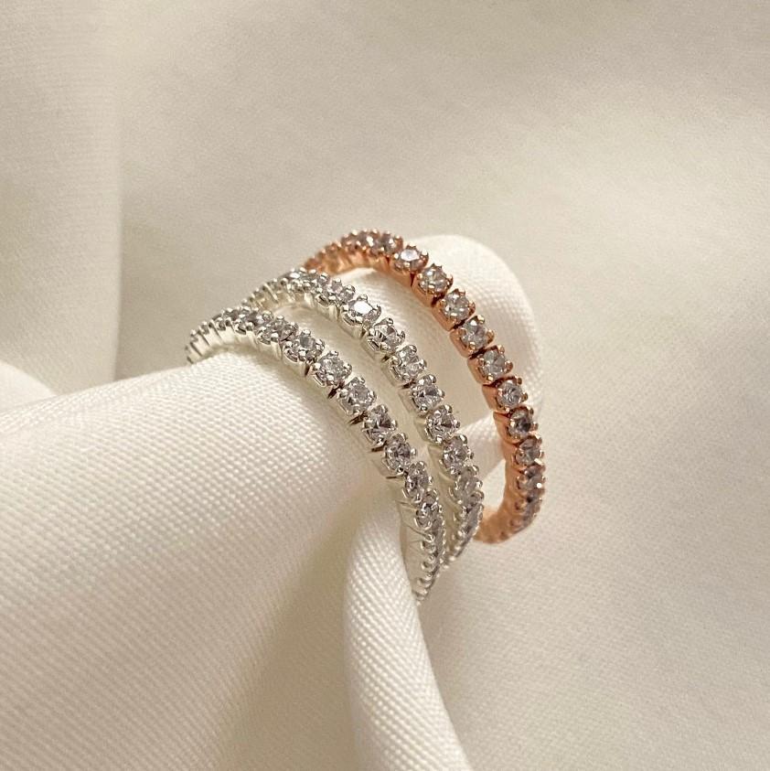 Anillo de circonitas geométrico minimalista de plata de ley 925 para mujer, apilable, de joyería fina, estilo Instagram