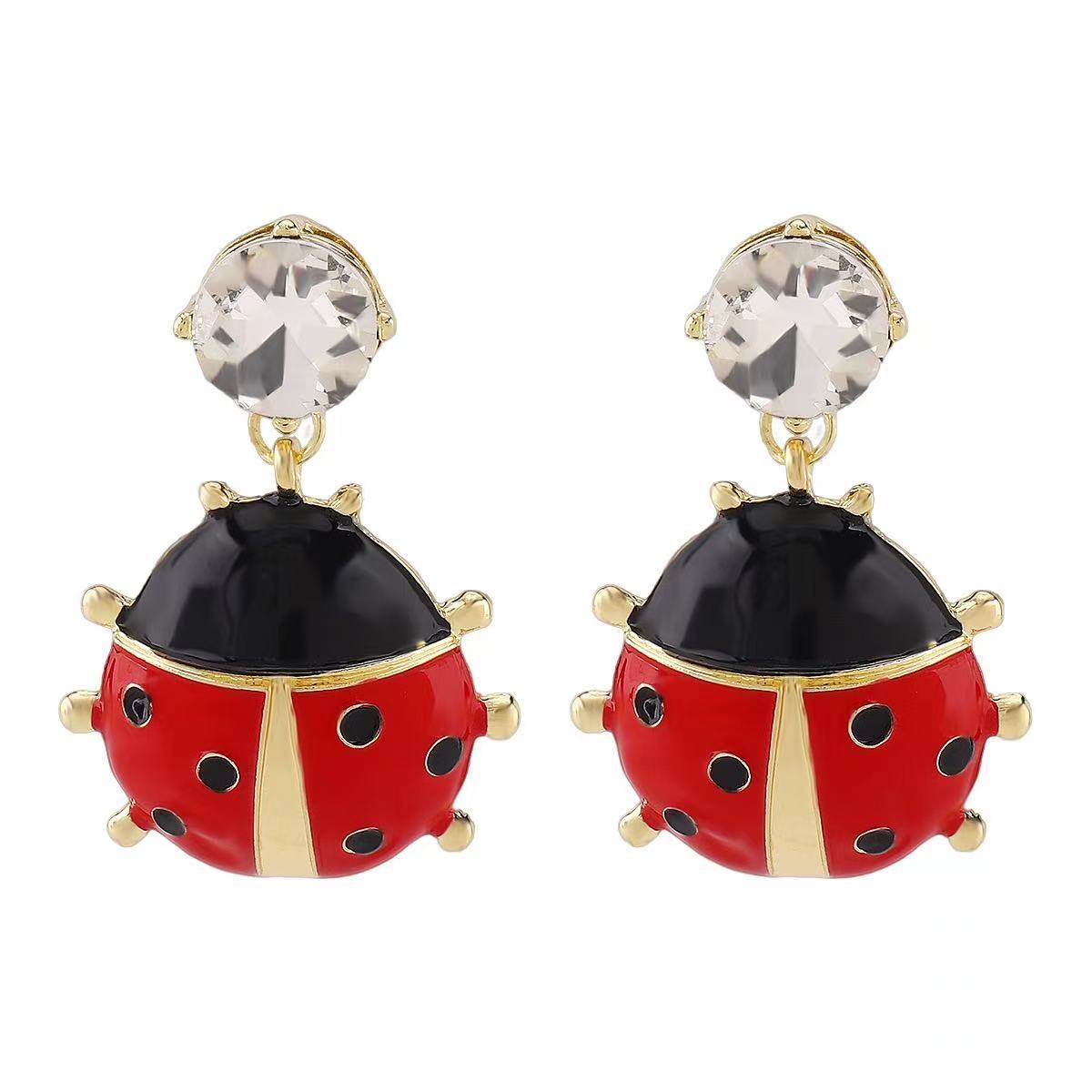 Orecchini Pendenti da Donna Animali, Vintage, Eleganti, Coccinella Rossa, Fragola, Strass, Olio a Goccia