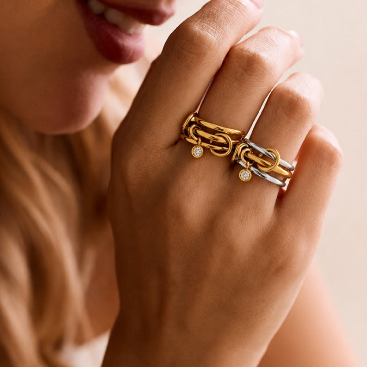Minimalist Round Stainless Steel Ring with Cubic Zirconia Inlay PVD Plated Women's Jewelry