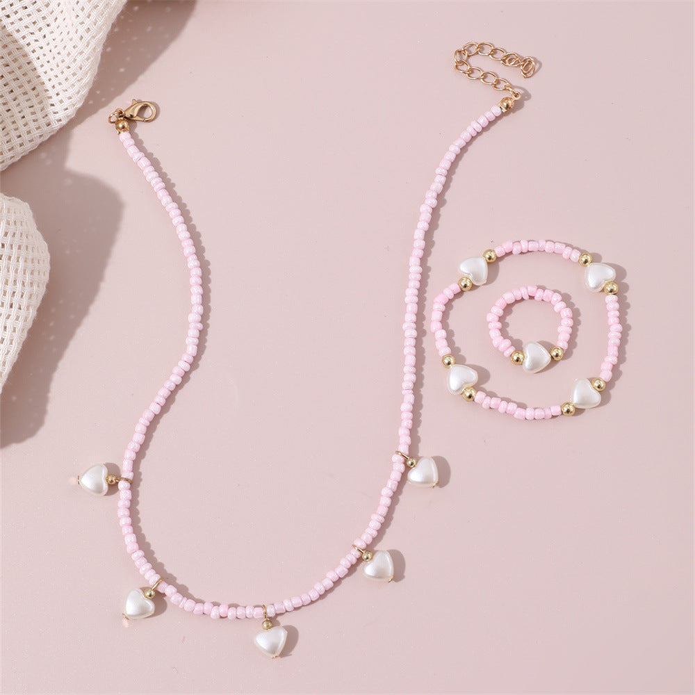 Juego de collar con cuentas de cristal con forma de mariposa para niñas con cadena de cuentas redondas, joyería de estilo princesa minimalista