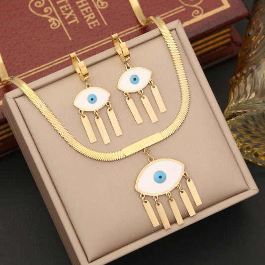 Collana con ciondolo a forma di occhio minimalista in acciaio inossidabile con galvanizzazione - Gioielli da donna con catena piatta a serpente per la clavicola