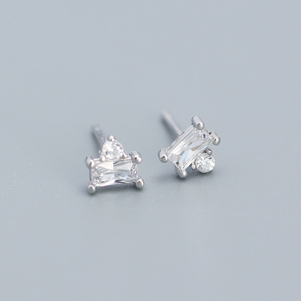 Minimalist 925 Sterling Silver Square Cubic Zirconia Stud Earrings for Women