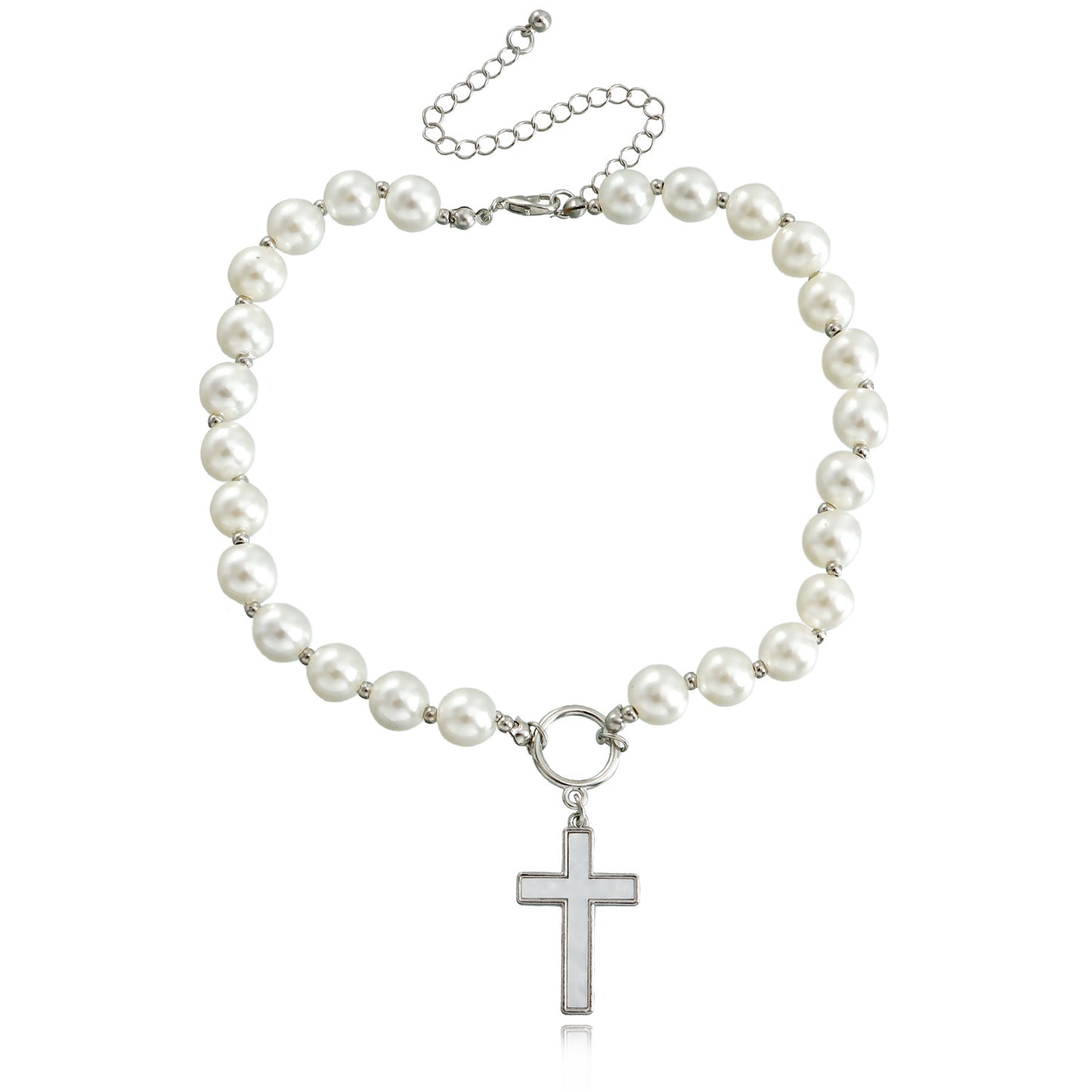 Punk Style Geometric Mother-of-Pearl Pendant Necklace for Women Alloy Chain with Plating Finish