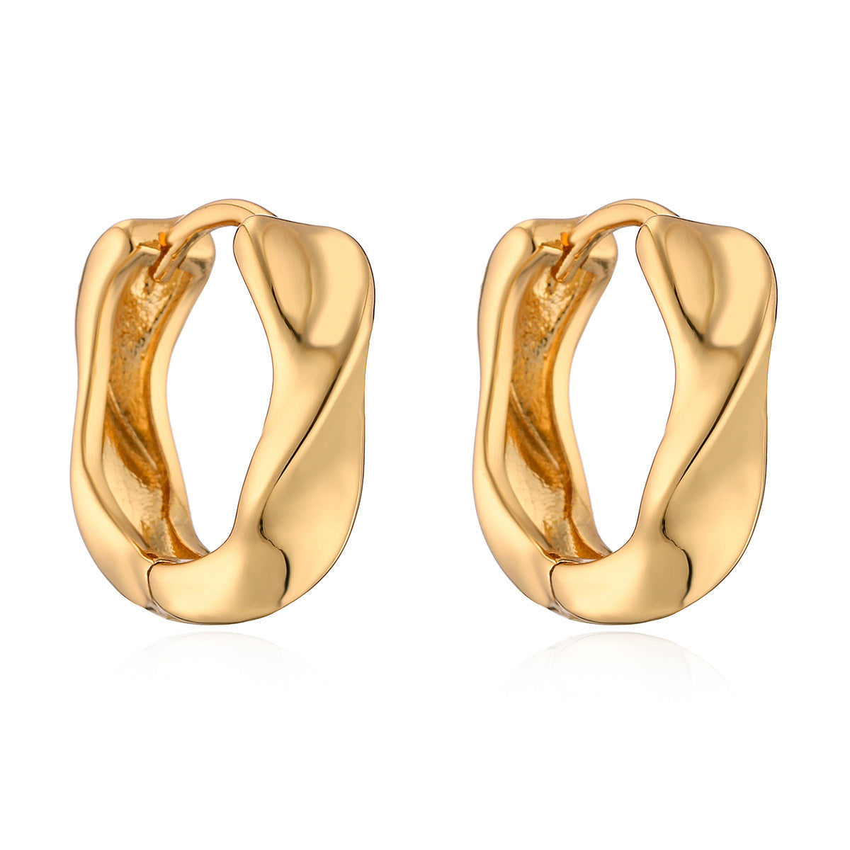 Orecchini a Cerchio Minimalisti Geometrici in Rame con Placcatura in Oro da Donna, Orecchini alla Moda dal Design Irregolare
