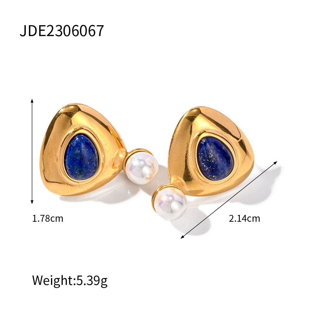Collana Minimalista Geometrica da Donna in Acciaio al Titanio con Intarsio di Lapislazzuli