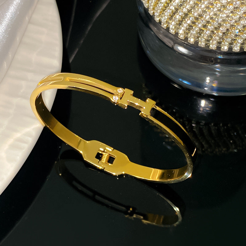 Black Letter H Titanium Steel Plated Bracelet