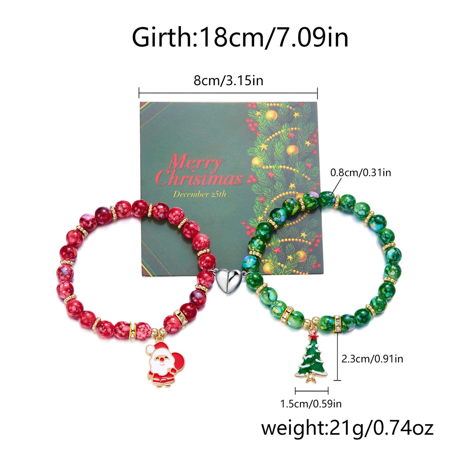 Pulsera magnética de resina con cuentas de Fashion-Commuter con diseño de Papá Noel y corona floral para mujer